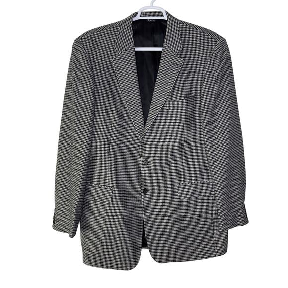 Paul Fredrick Blazer Jacket Men 44 XL Black Gray Houndstooth Camel Hair 2 Button - Picture 1 of 9